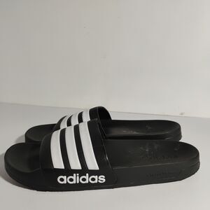 Adidas cloudfoam triple stripe black and white slides slip ons sandals men's 11